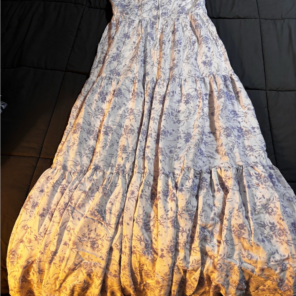 Floral Tiered Maxi Dress- Purple on White